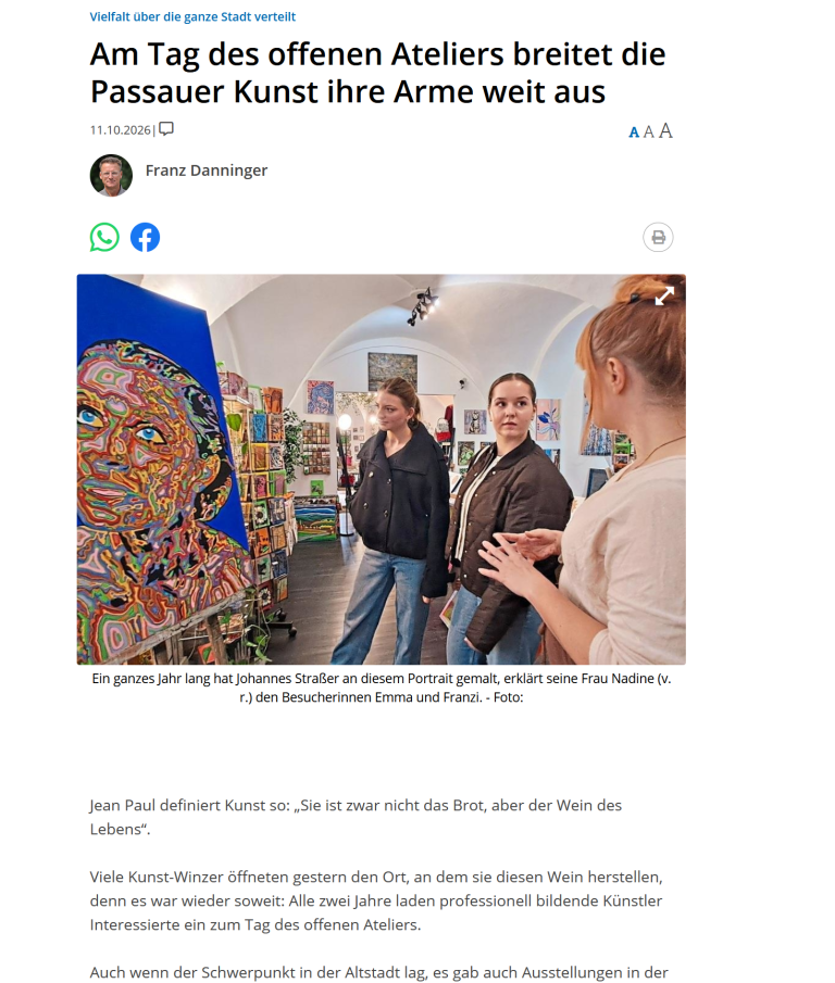 Presseartikel der Passauer Neuen Presse über den Tag des offenen Ateliers Niederbayern. Bild: In der Art Factory ncstreetsart. Presseartikel der Passauer Neuen Presse über den Tag des offenen Ateliers Niederbayern. Bild: In der Art Factory ncstreetsart.